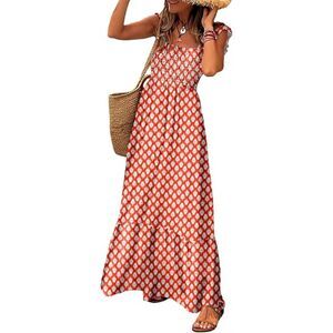 Boho Spaghetti Strap Square Neck Ruffle Maxi Dress, MEDIUM, 11O-172D006